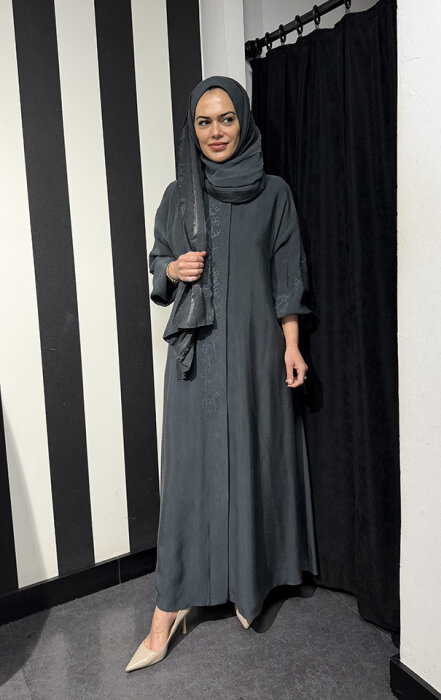 MissWhence Önü Çıtçıtlı Pardesü Petrol Yeşili - 1