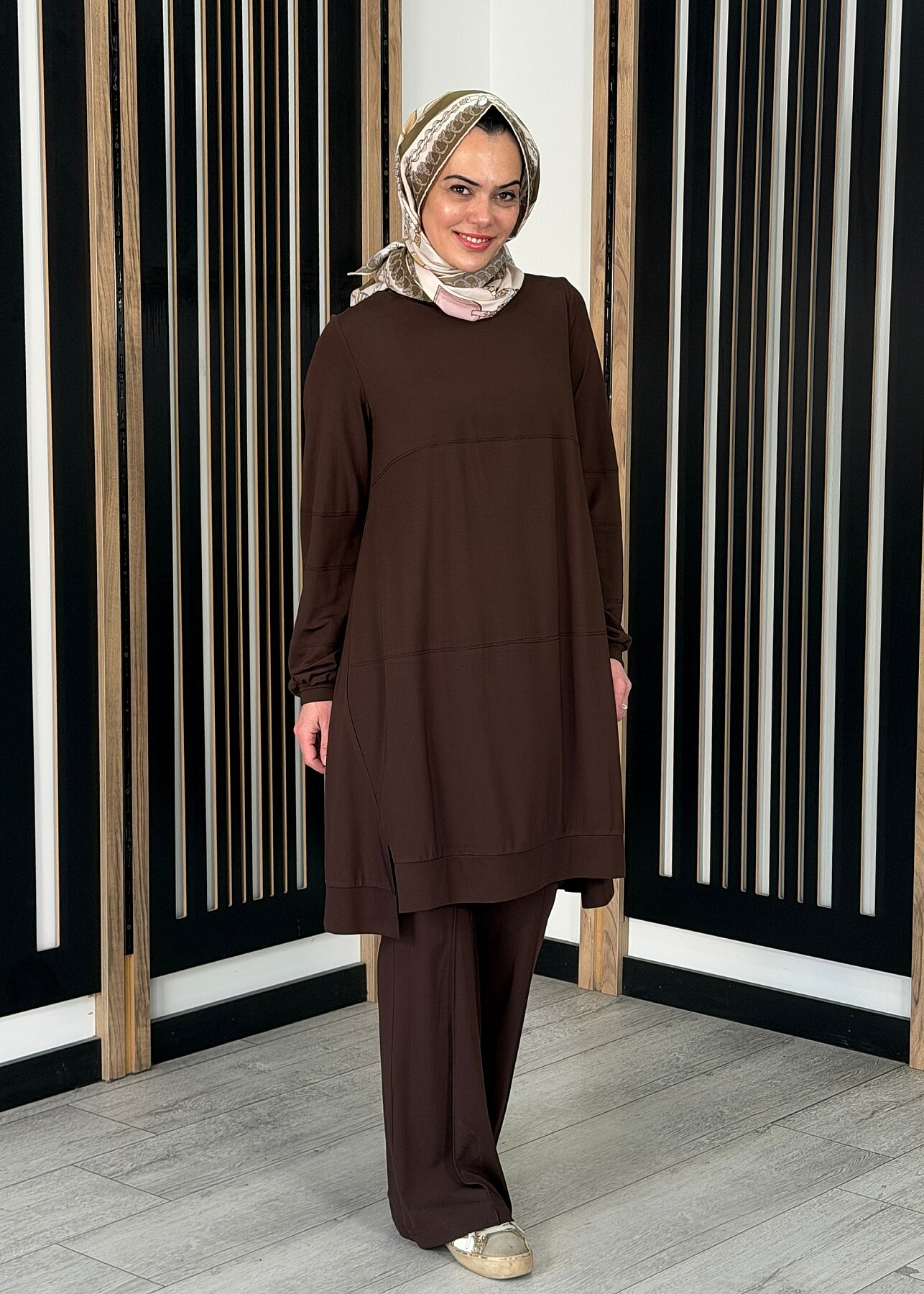 MissWhence Önü Dikiş Detaylı Tunik KAHVE - 1