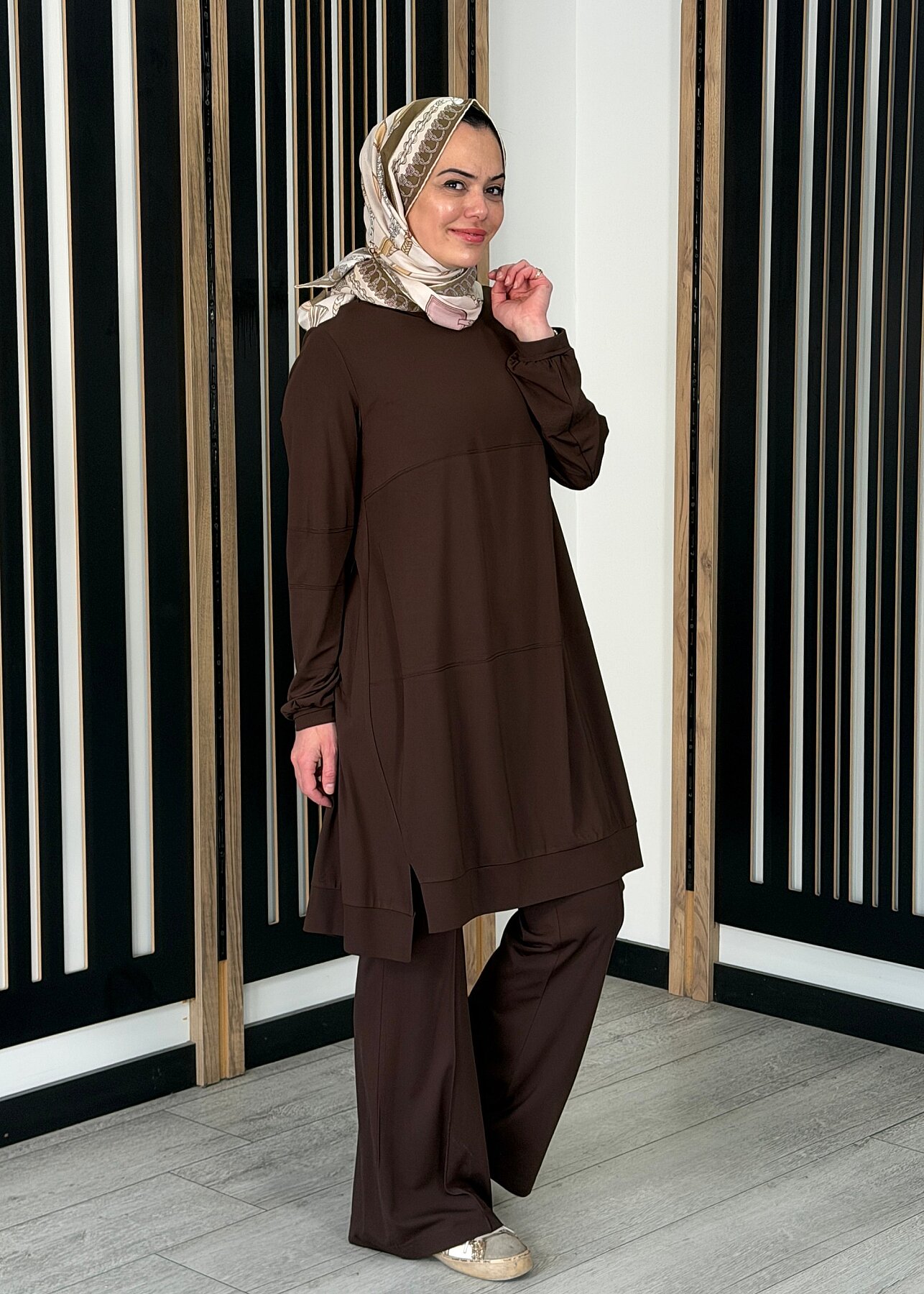 MissWhence Önü Dikiş Detaylı Tunik KAHVE - 2