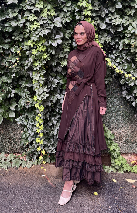 MissWhence Önü Fermuarlı İkili Elbise KAHVE - 1