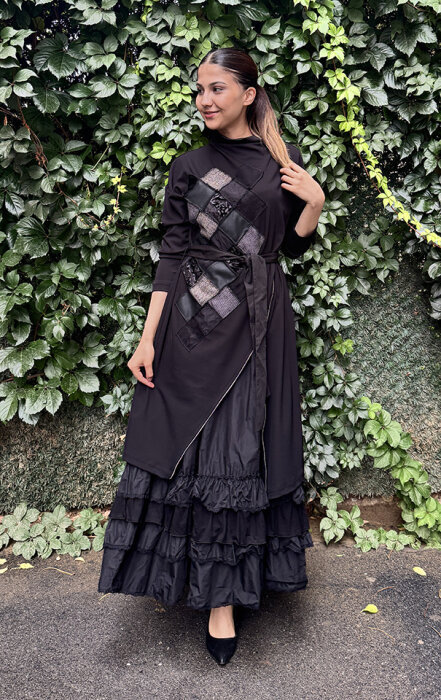 MissWhence Önü Fermuarlı İkili Elbise SİYAH - 2