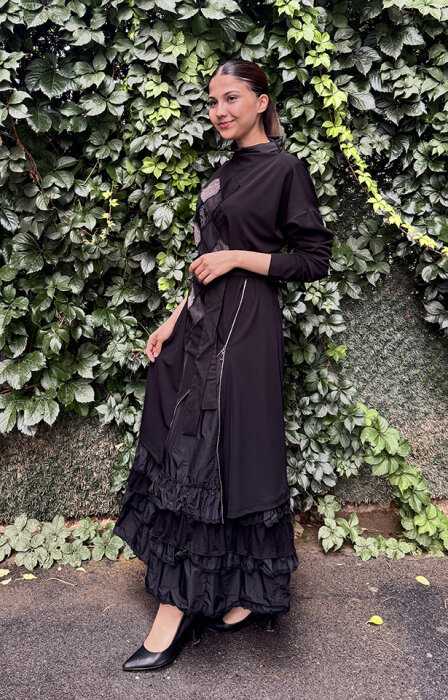 MissWhence Önü Fermuarlı İkili Elbise SİYAH - 3