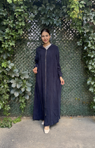 MissWhence Önü Fermuarlı Kapüşonlu İpek Pardesü LACİVERT 