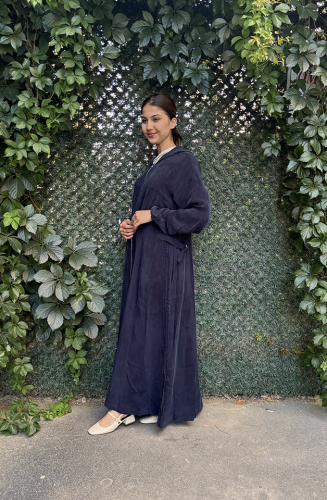 MissWhence Önü Fermuarlı Kapüşonlu İpek Pardesü LACİVERT - 3