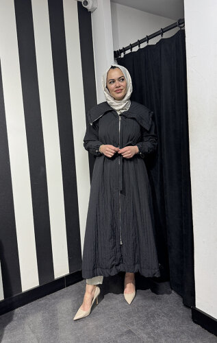 MissWhence Önü Fermuarlı Paraşüt Pardesü SİYAH - MİSSWHENCE