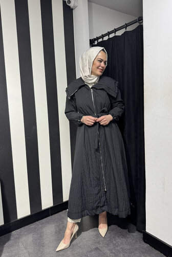 MissWhence Önü Fermuarlı Paraşüt Pardesü SİYAH - 4