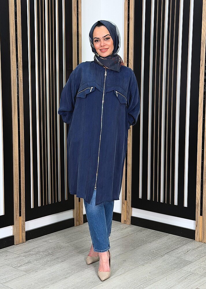 MissWhence Önü Fermuarlı Qupra Gömlek İNDİGO - 2