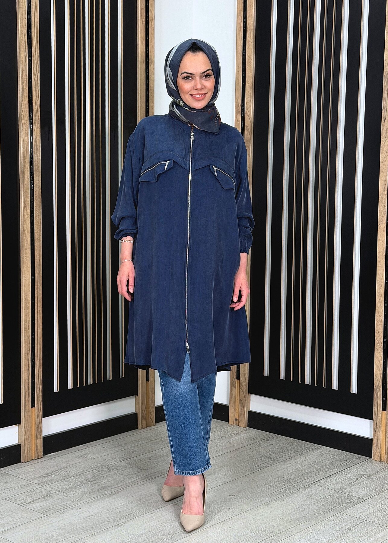 MissWhence Önü Fermuarlı Qupra Gömlek İNDİGO - 3