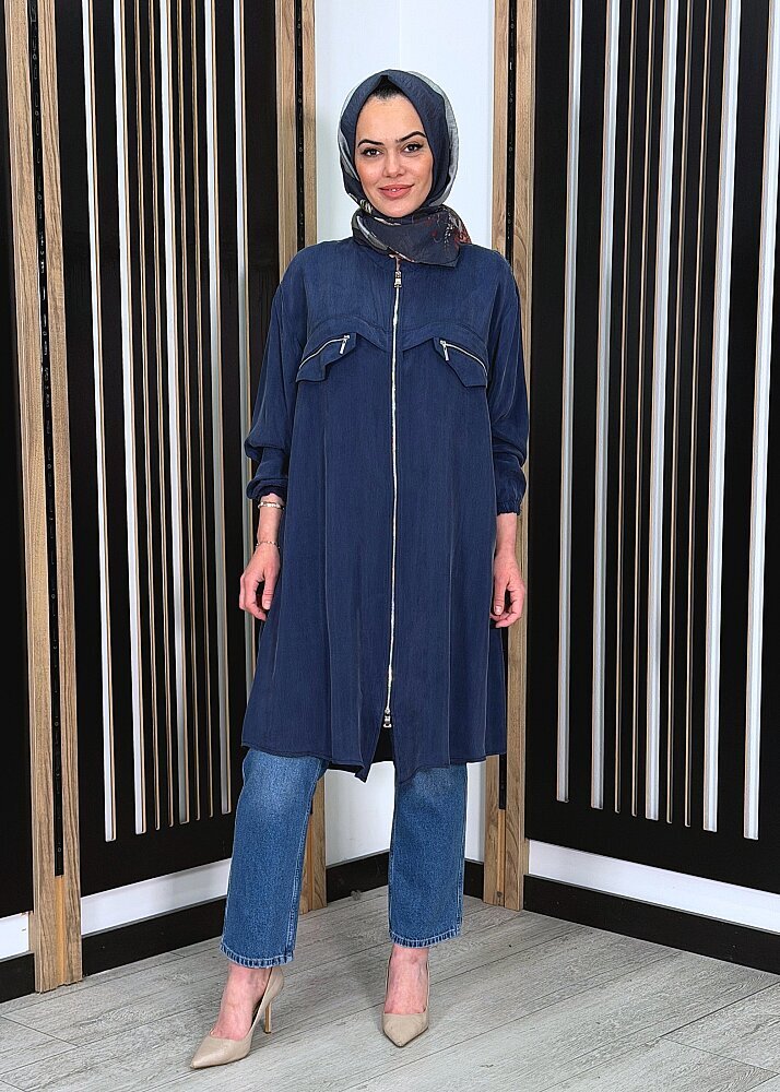 MissWhence Önü Fermuarlı Qupra Gömlek İNDİGO 