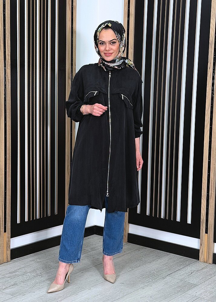 MissWhence Önü Fermuarlı Qupra Gömlek SİYAH - 2