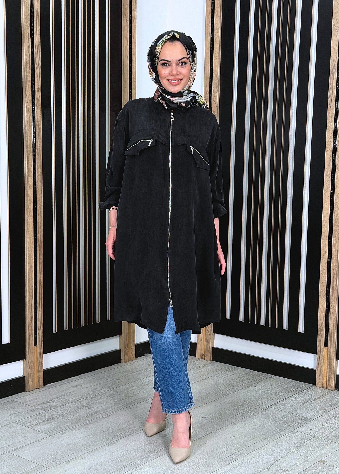 MissWhence Önü Fermuarlı Qupra Gömlek SİYAH - 1