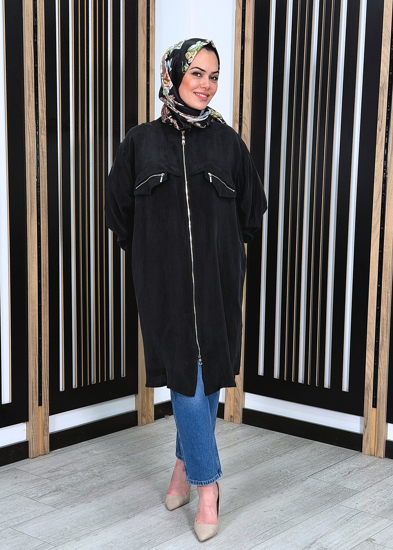 MissWhence Önü Fermuarlı Qupra Gömlek SİYAH - 3