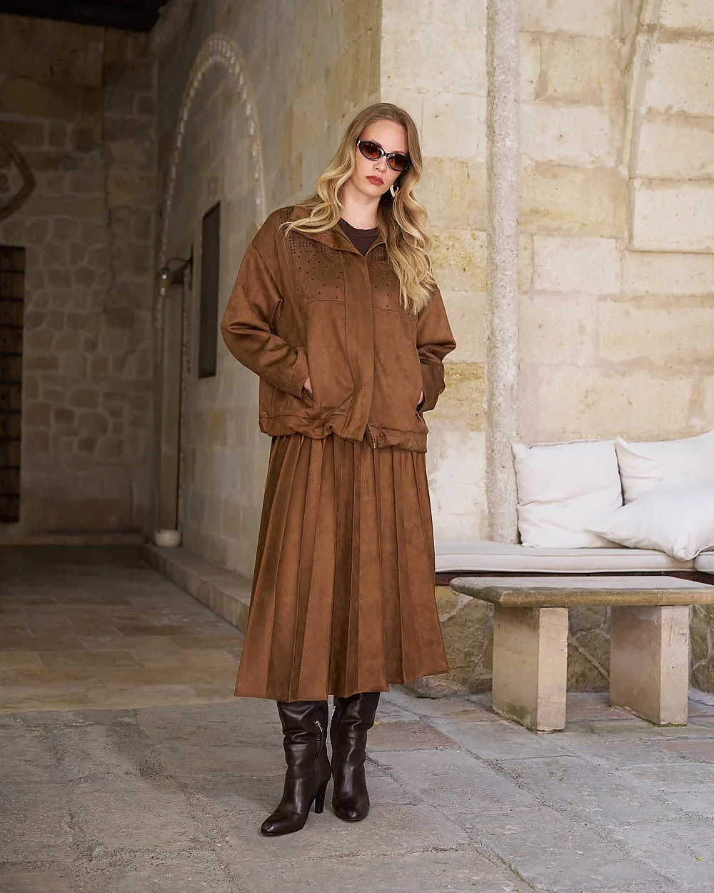 MissWhence Önü Fermuarlı Süet Ceket CAMEL - 2