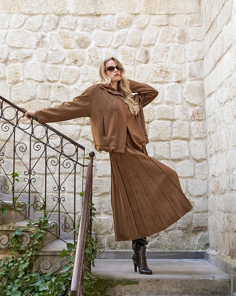 MissWhence Önü Fermuarlı Süet Ceket CAMEL - 4