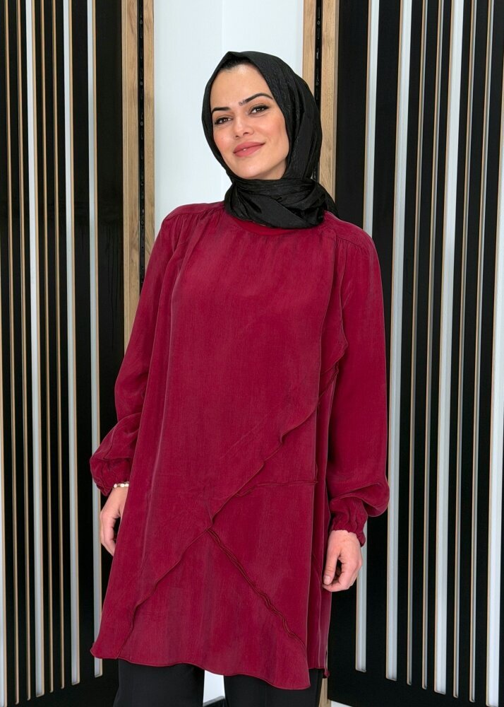 MissWhence Önü Fırfır Detaylı Tunik BORDO