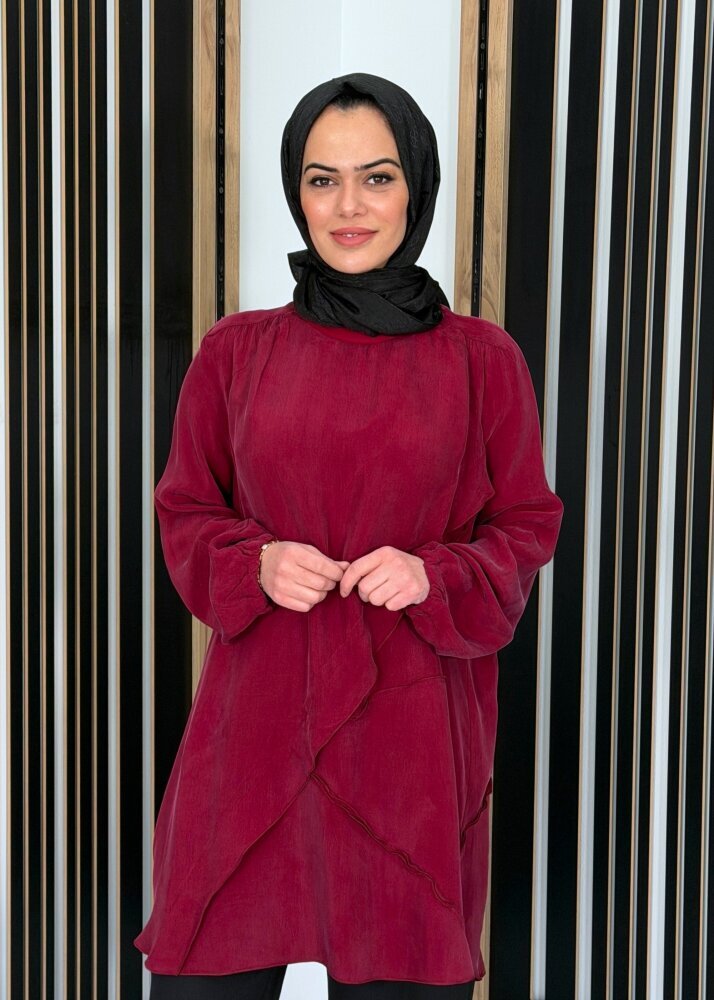 MissWhence Önü Fırfır Detaylı Tunik BORDO - 3