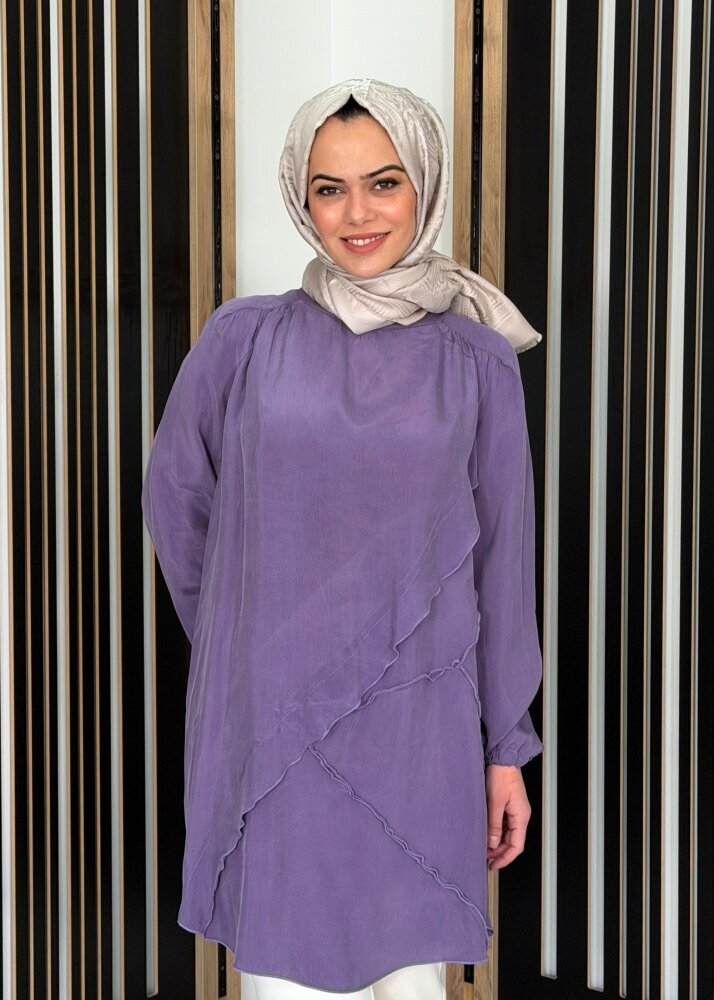 MissWhence Önü Fırfır Detaylı Tunik LİLA - 2