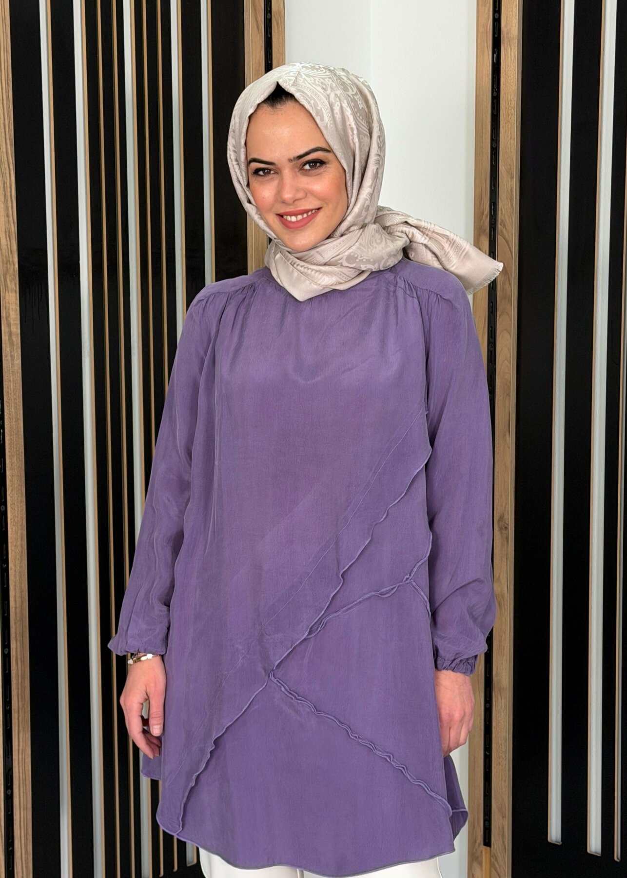 MissWhence Önü Fırfır Detaylı Tunik LİLA - 1