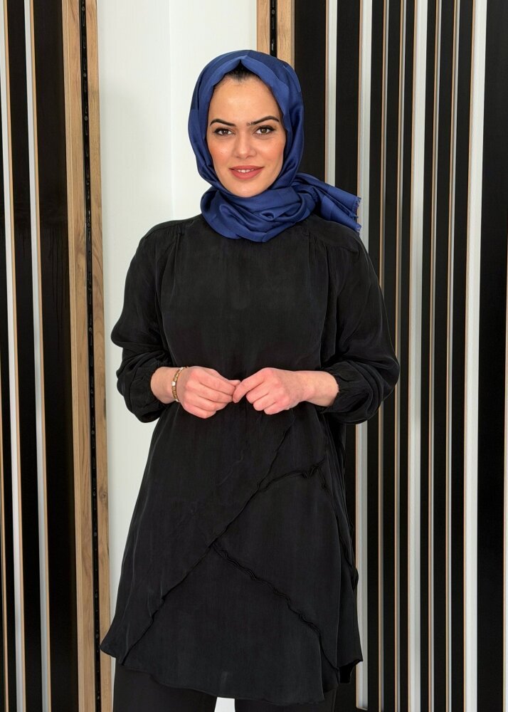 MissWhence Önü Fırfır Detaylı Tunik SİYAH - 2