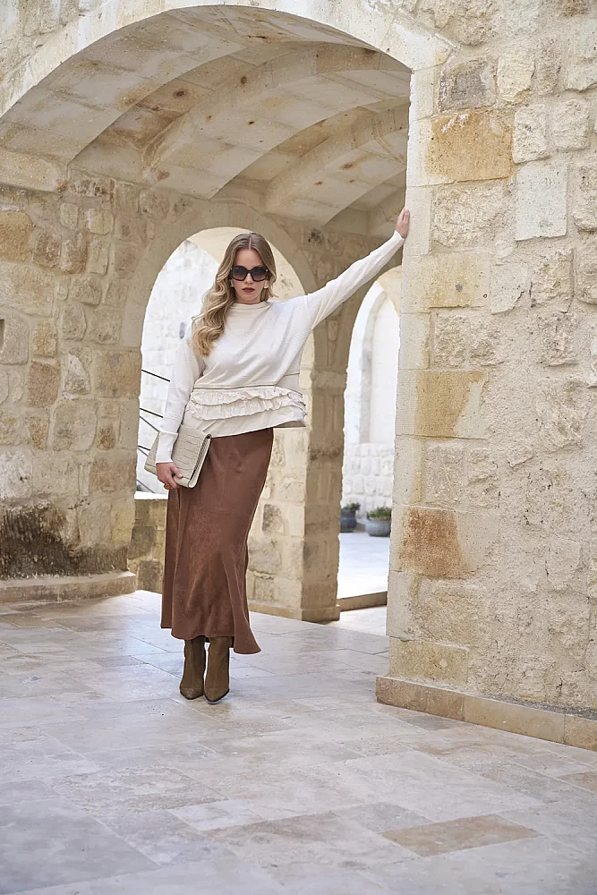 MissWhence Önü Katlı Fermuarlı Tunik EKRU - 2