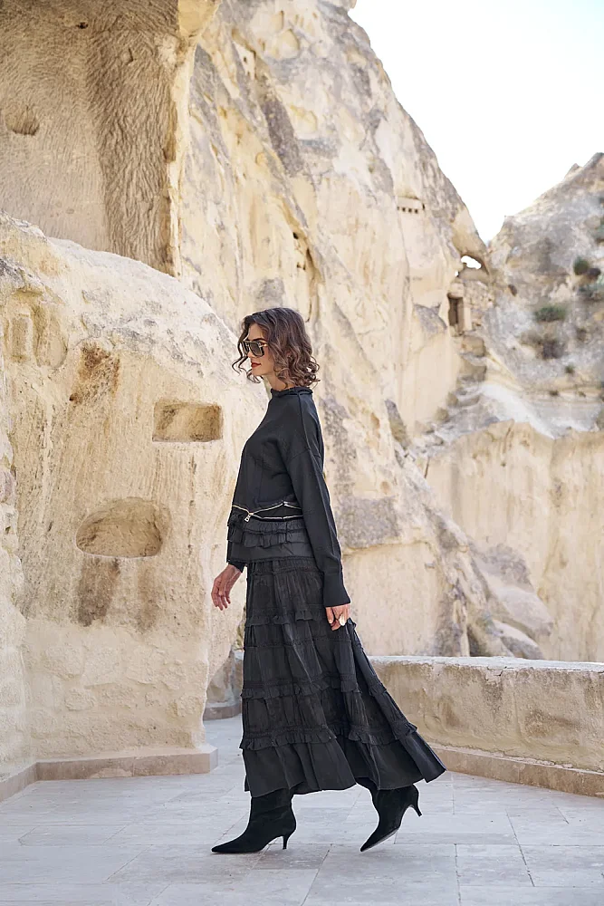 MissWhence Önü Katlı Fermuarlı Tunik SİYAH - 2