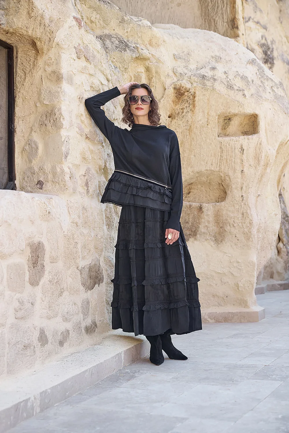 MissWhence Önü Katlı Fermuarlı Tunik SİYAH - 3