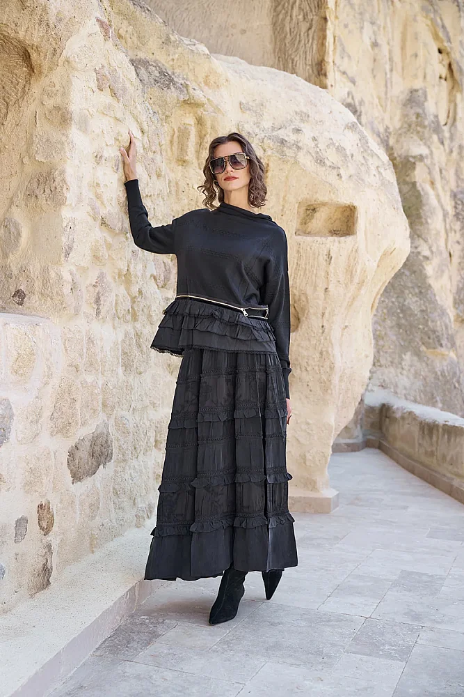 MissWhence Önü Katlı Fermuarlı Tunik SİYAH - 4