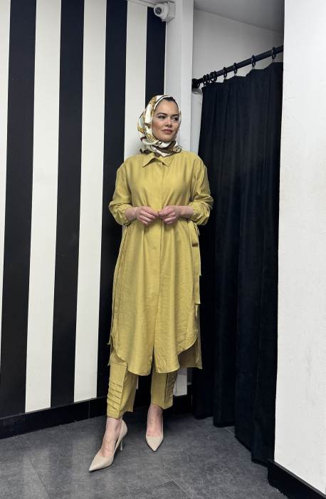 MissWhence Pantolon Beli Lastikli Gömlek Takım SARI - 2