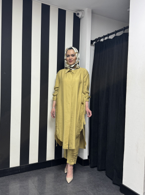 MissWhence Pantolon Beli Lastikli Gömlek Takım SARI 