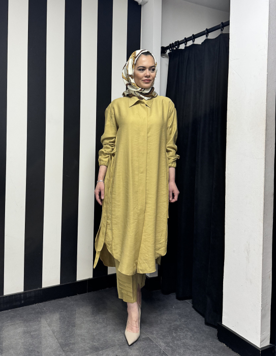 MissWhence Pantolon Beli Lastikli Gömlek Takım SARI - 4