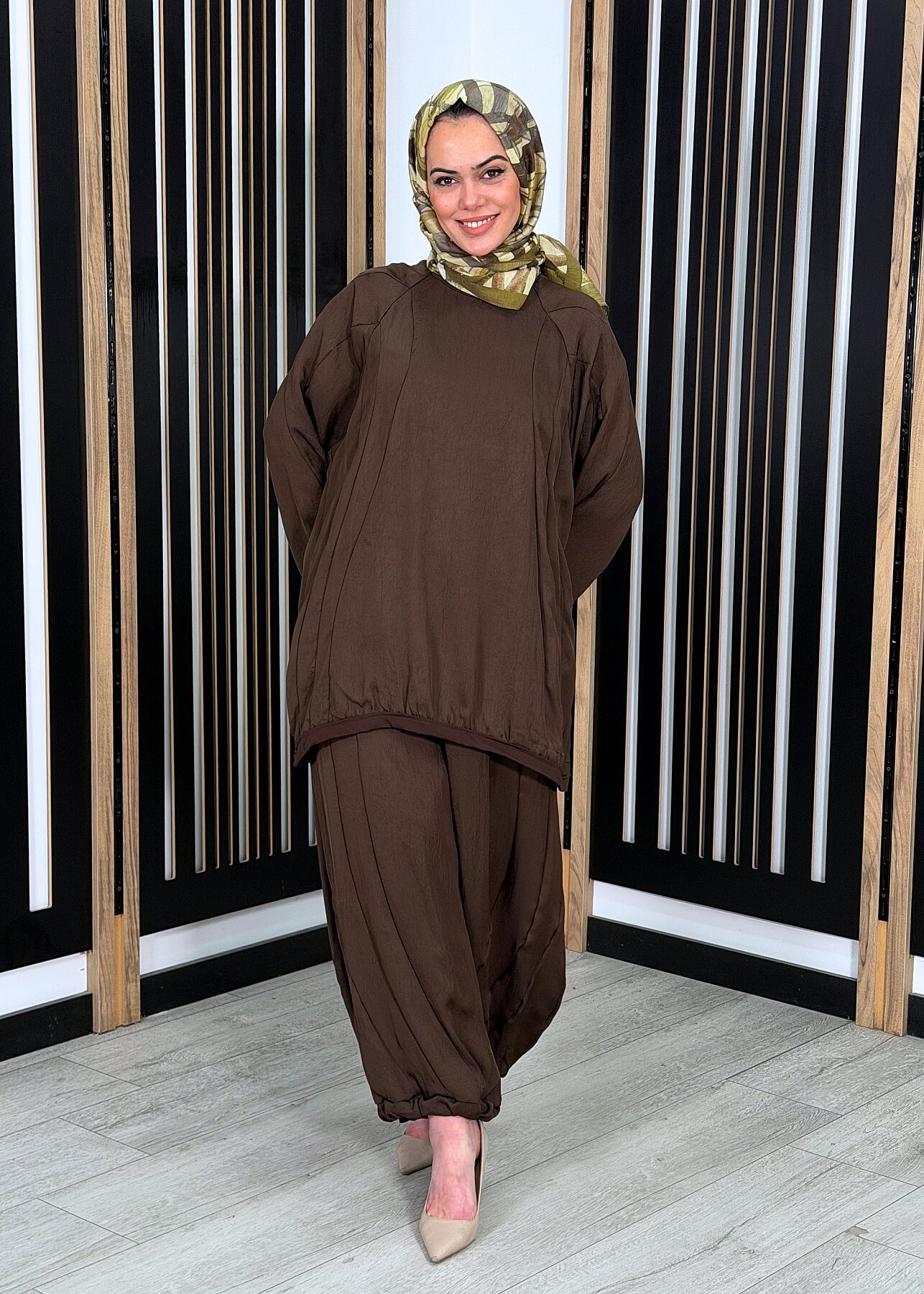 MissWhence Pantolon Ucu Lastikli Takım KAHVE - 2