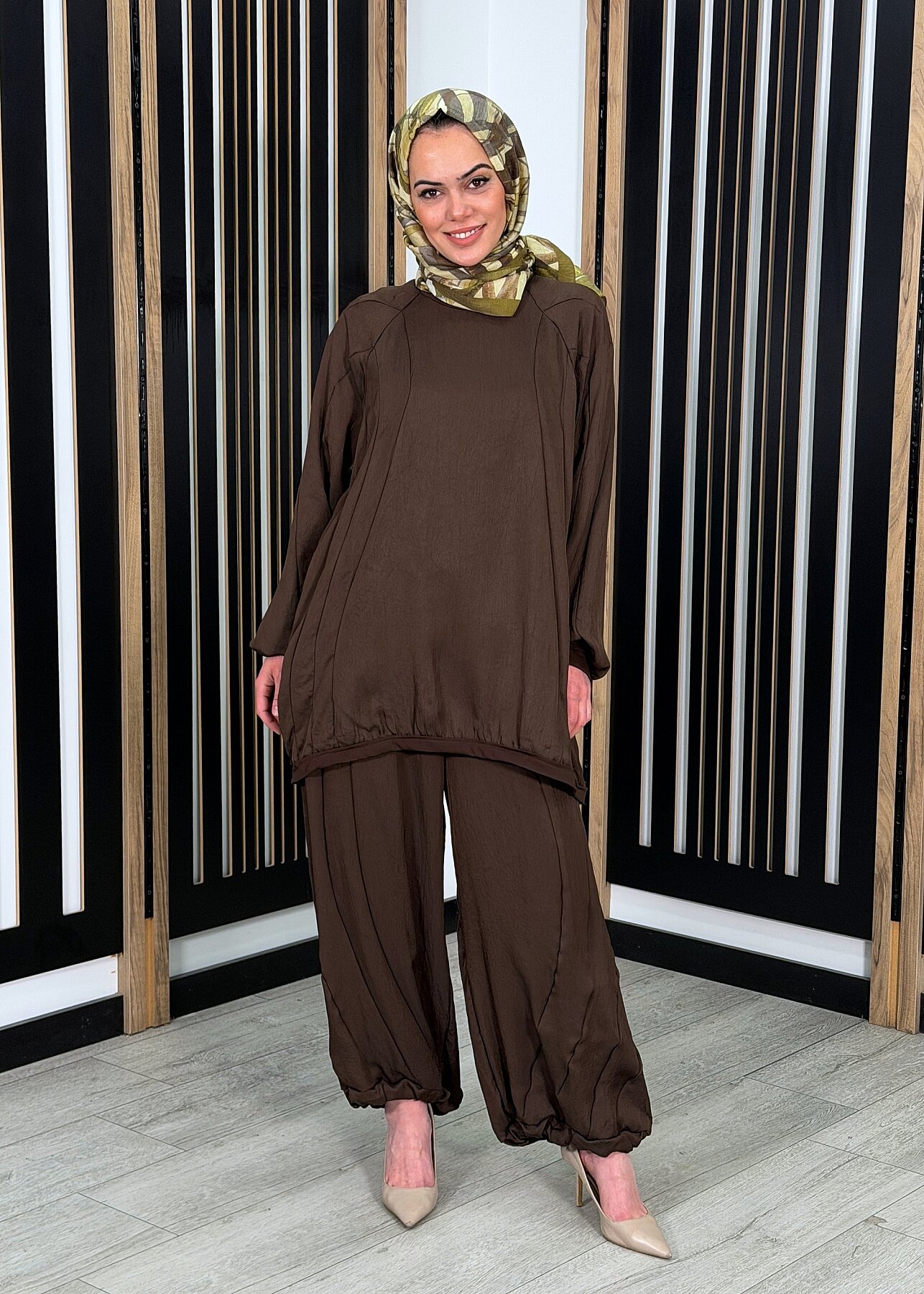 MissWhence Pantolon Ucu Lastikli Takım KAHVE - 1