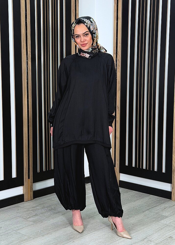 MissWhence Pantolon Ucu Lastikli Takım SİYAH - 2