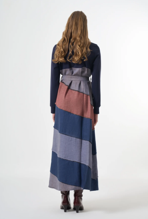 MissWhence Patchwork Elbise LACİVERT - 3