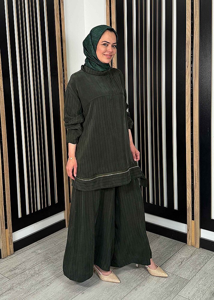 MissWhence Tuniğinin Etek Ucu Fermuar Detaylı Pantolon Takım HAKİ - 3