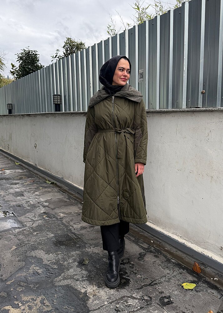 MissWhence Yakası Yazı Baskılı Şişme Mont HAKİ - 3