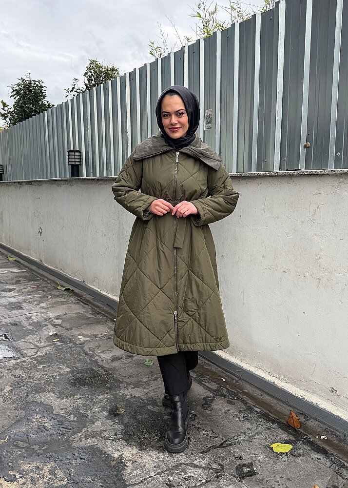 MissWhence Yakası Yazı Baskılı Şişme Mont HAKİ - 7
