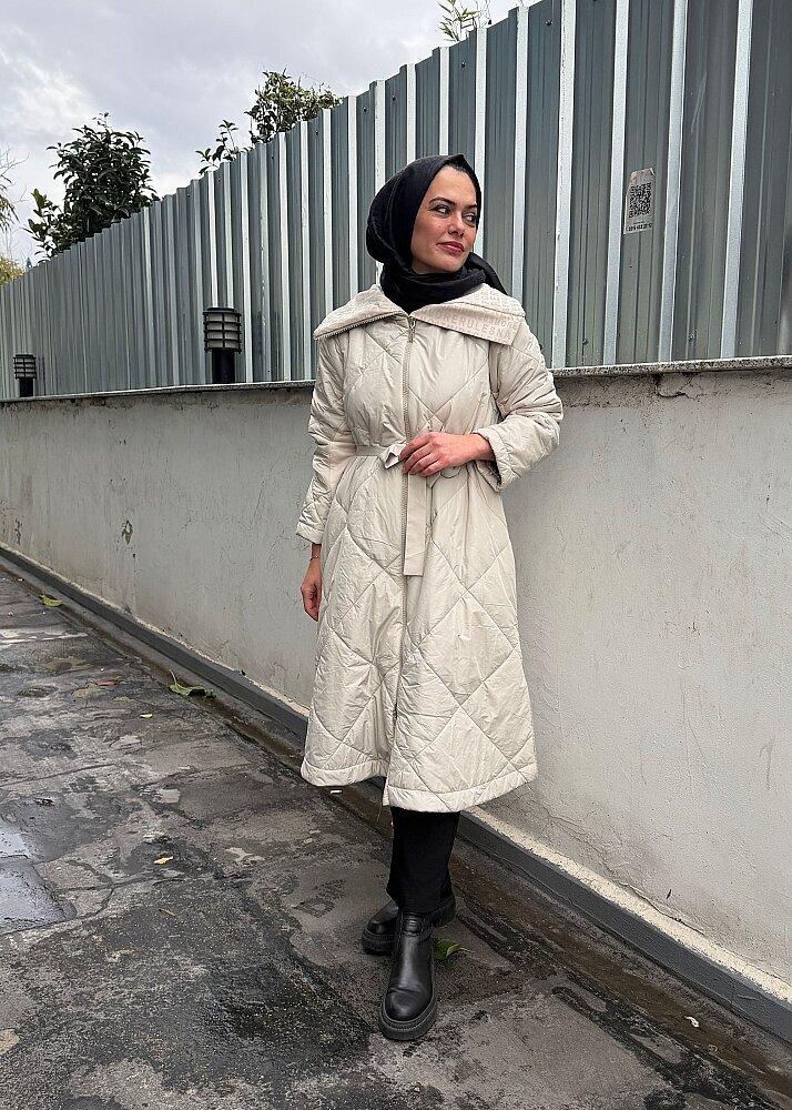 MissWhence Yakası Yazı Baskılı Şişme Mont TAŞ - 3