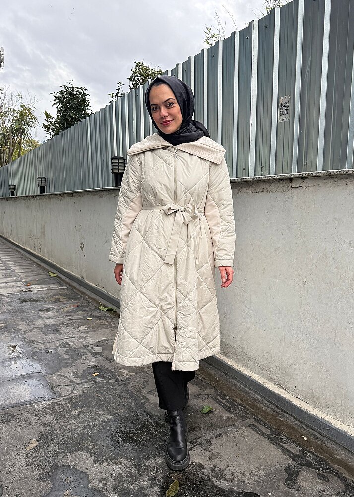 MissWhence Yakası Yazı Baskılı Şişme Mont TAŞ - 5