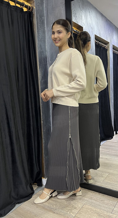 MissWhence Yandan Fermuarlı Pliseli Etek ANTRASİT - 3