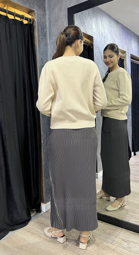 MissWhence Yandan Fermuarlı Pliseli Etek ANTRASİT - 4