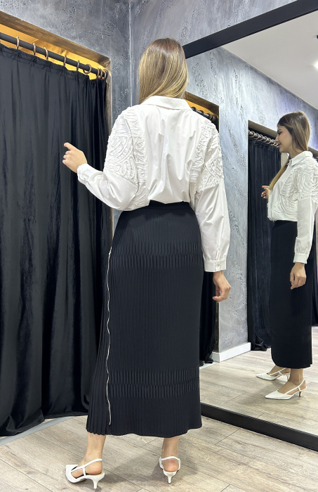 MissWhence Yandan Fermuarlı Pliseli Etek SİYAH - 3