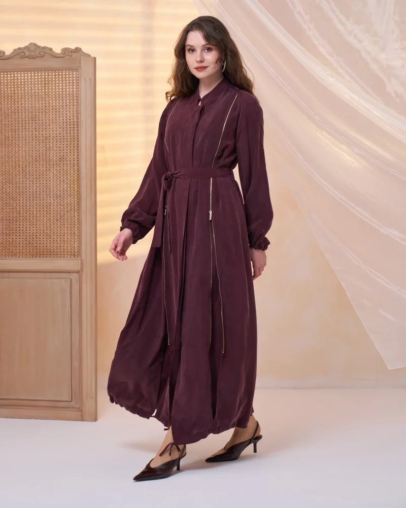 MissWhence Yanlardan Fermuarlı Ferace BORDO