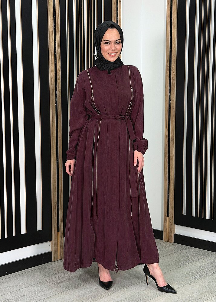 MissWhence Yanlardan Fermuarlı Ferace BORDO