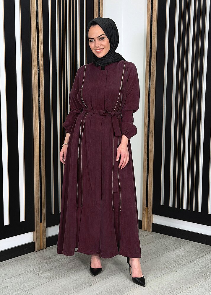 MissWhence Yanlardan Fermuarlı Ferace BORDO - 2