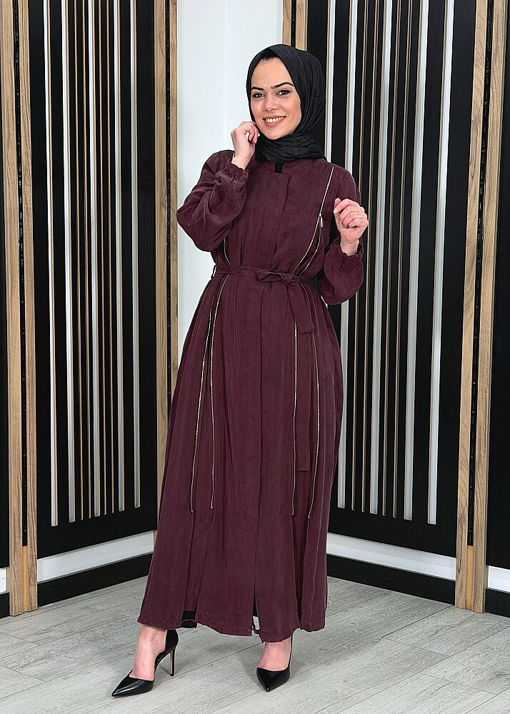 MissWhence Yanlardan Fermuarlı Ferace BORDO - 3