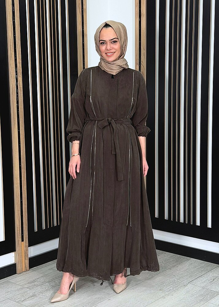 MissWhence Yanlardan Fermuarlı Ferace KAHVE