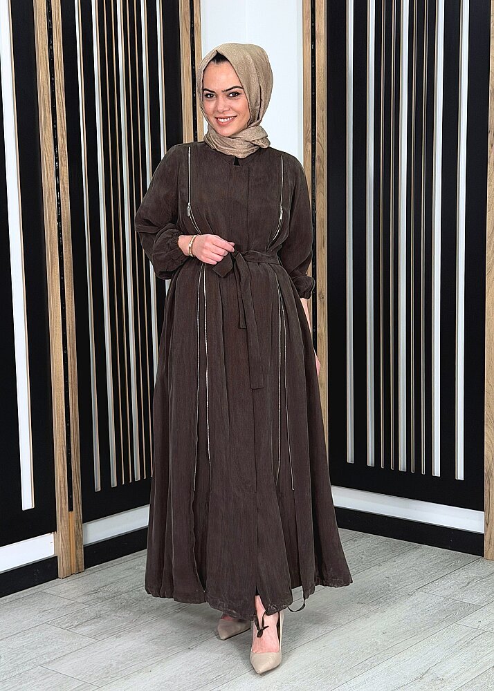 MissWhence Yanlardan Fermuarlı Ferace KAHVE - 2