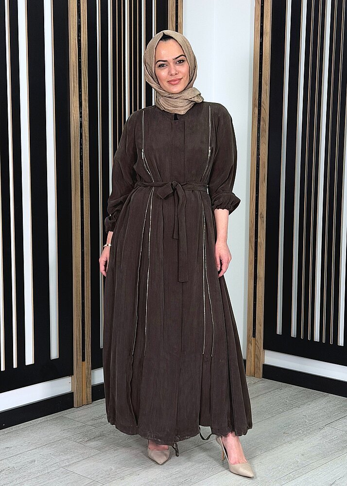 MissWhence Yanlardan Fermuarlı Ferace KAHVE - 3