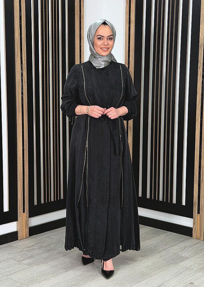 MissWhence Yanlardan Fermuarlı Ferace SİYAH - 2